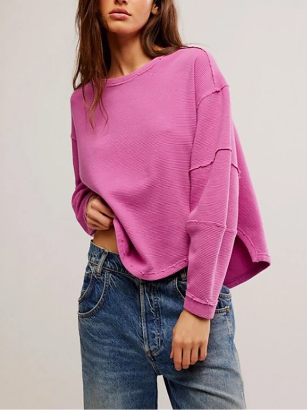 Free People We The Free Pink Oversized Total Eclipse Ribbed Tee XS